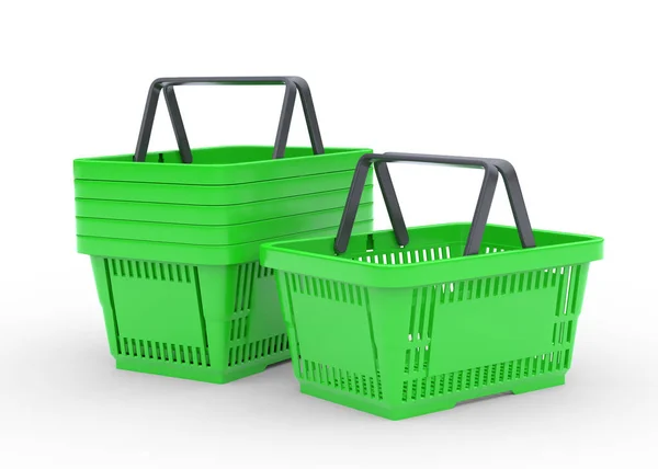 白い背景に隔離された緑の空のショッピングバスケット 3Dレンダリング図 — ストック写真