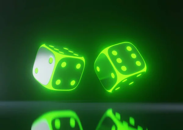 Tärningar Kasinot Med Futuristiska Gröna Glödande Neonljus Isolerade Den Svarta — Stockfoto