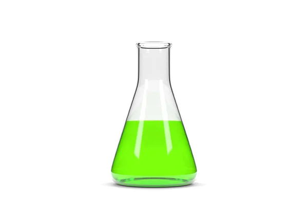 Kolba Erlenmeyera Zielonym Płynem Izolowanym Białym Tle Kolba Chemiczna Szkło — Zdjęcie stockowe