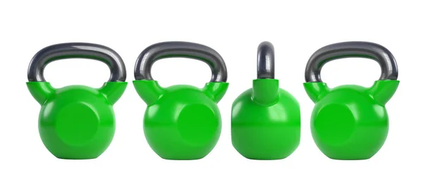 Green Metal Kettlebell Isolated White Background View All Sides Gym — Stock Photo, Image