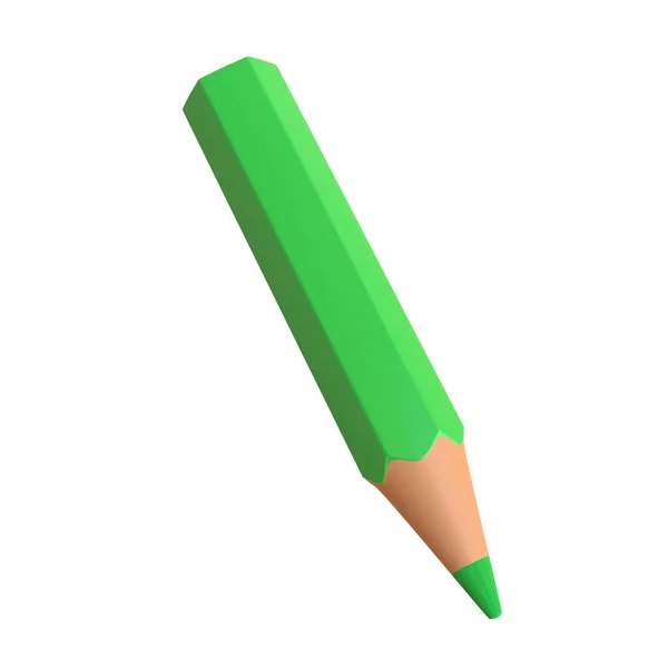 緑の鉛筆は白い背景に隔離されている 3Dレンダリング図 — ストック写真