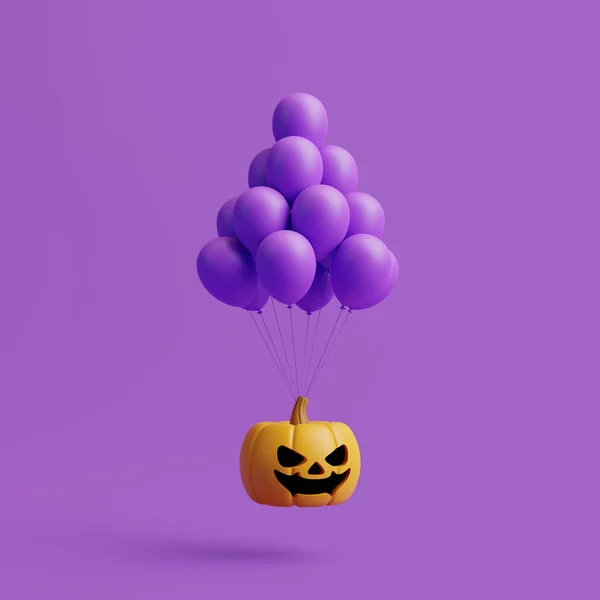 Jack Lantern Kürbis Mit Luftballons Auf Lila Hintergrund Happy Halloween — Stockfoto