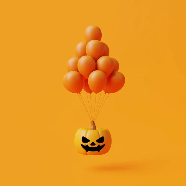 Calabaza Jack Lantern Con Globos Sobre Fondo Naranja Feliz Concepto —  Fotos de Stock