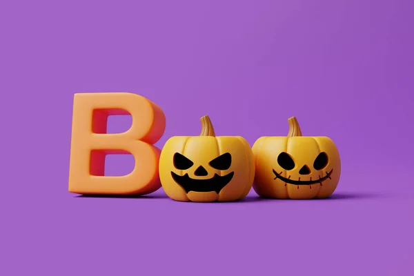 Fúj Töklámpás Tökfej Lila Háttérrel Boldog Halloweent Hagyományos Októberi Ünnep — Stock Fotó