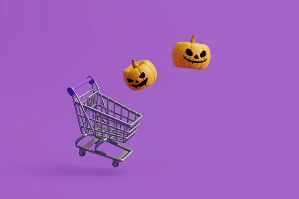 Feliz Venta Halloween Con Calabazas Jack Lantern Carrito Compras Sobre — Foto de Stock