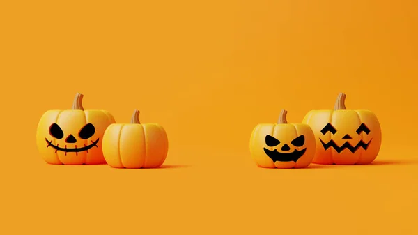 Töklámpás Tökök Narancssárga Háttérrel Boldog Halloweent Hagyományos Októberi Ünnep Renderelés — Stock Fotó
