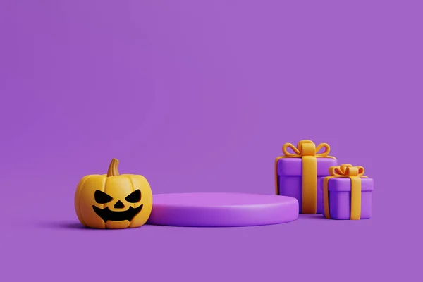 Κουτιά Δώρων Κινουμένων Σχεδίων Κολοκύθα Halloween Jack Lantern Βάθρο Για — Φωτογραφία Αρχείου