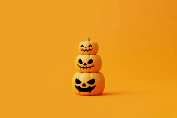 Calabazas Jack Lantern Sobre Fondo Naranja Feliz Concepto Halloween Vacaciones —  Fotos de Stock