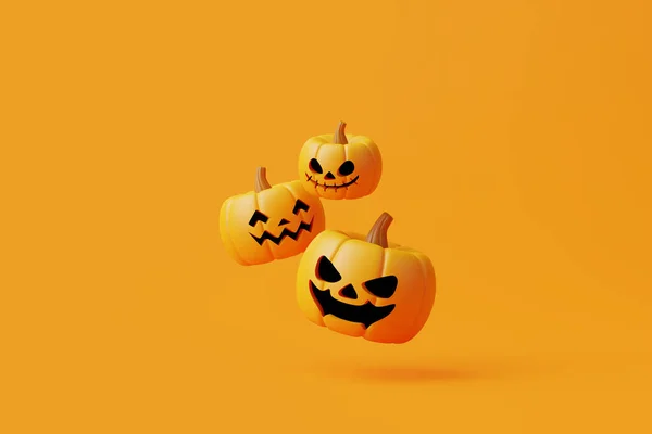 Abóboras Jack Lanterna Flutuando Sobre Fundo Laranja Feliz Conceito Halloween — Fotografia de Stock