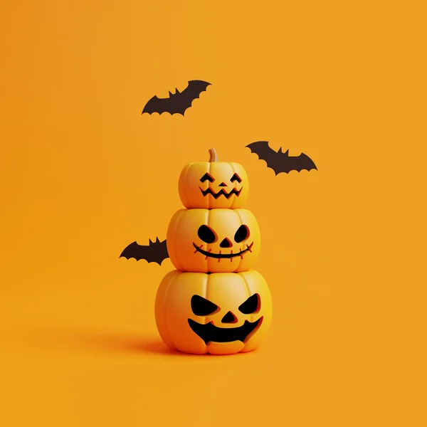 Abóboras Jack Lanterna Com Morcegos Fundo Laranja Feliz Conceito Halloween — Fotografia de Stock