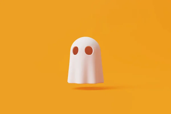 Einfache Halloween Cartoon Gespenst Auf Orangefarbenem Hintergrund Happy Halloween Konzept — Stockfoto