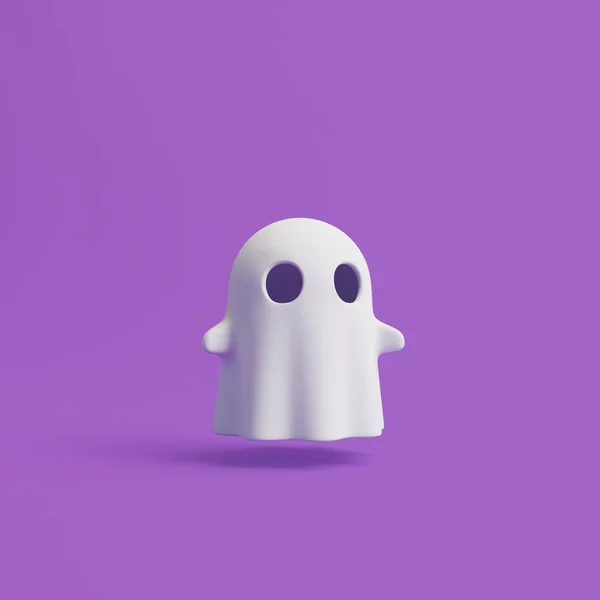 Fantasma Dibujos Animados Halloween Simple Sobre Fondo Púrpura Feliz Concepto —  Fotos de Stock