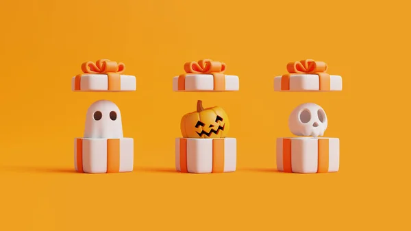 기사보기 애니메이션 호박이 상자가 오렌지색 배경에 할로윈 전통적 렌더링 — 스톡 사진