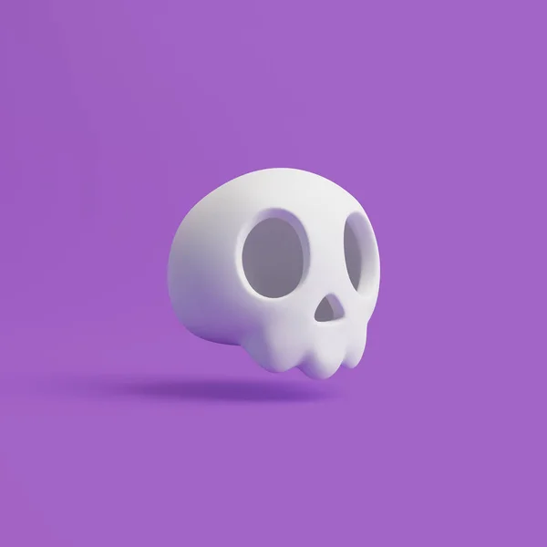 Cráneo Dibujos Animados Halloween Simple Sobre Fondo Púrpura Feliz Concepto —  Fotos de Stock