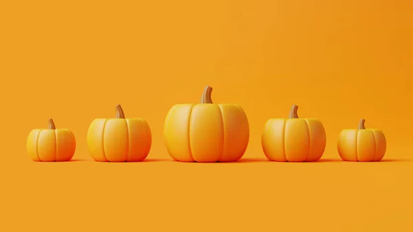 Calabazas Jack Lantern Alineadas Sobre Fondo Naranja Feliz Concepto Halloween — Foto de Stock