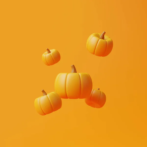Töklámpás Tökök Narancssárga Alapon Lebegnek Boldog Halloweent Hagyományos Októberi Ünnep — Stock Fotó