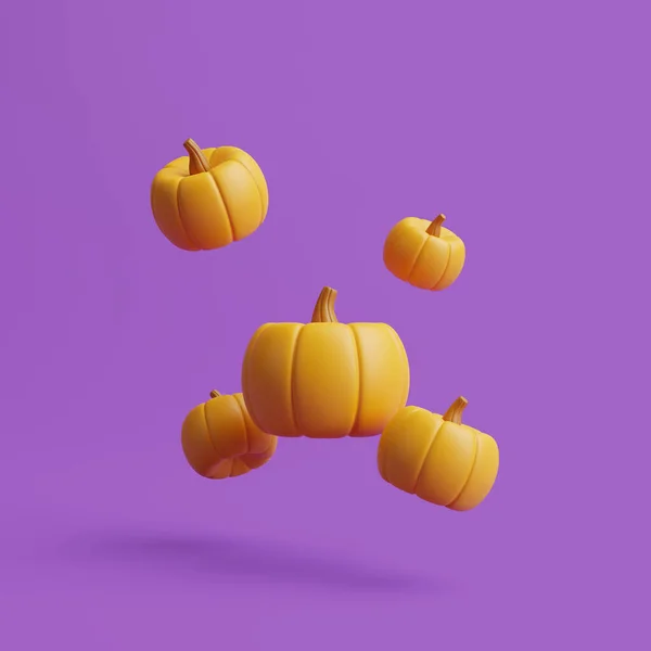 Calabazas Jack Lantern Flotando Sobre Fondo Púrpura Feliz Concepto Halloween —  Fotos de Stock