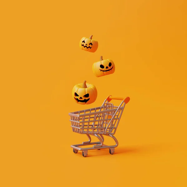 Καλή Halloween Πώληση Jack Lantern Κολοκύθες Και Καλάθι Αγορών Πορτοκαλί — Φωτογραφία Αρχείου