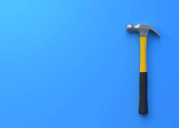 Claw Hammer Yellow Plastic Handle Isolated Blue Background Top View — Stock Photo, Image