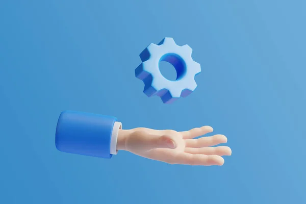 Cartoon Hand Businessman Gear Icon Blue Background Render Illustration — Stock Photo, Image
