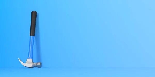 Hammer Auf Blauem Hintergrund Mit Kopierraum Frontansicht Minimales Kreatives Konzept — Stockfoto
