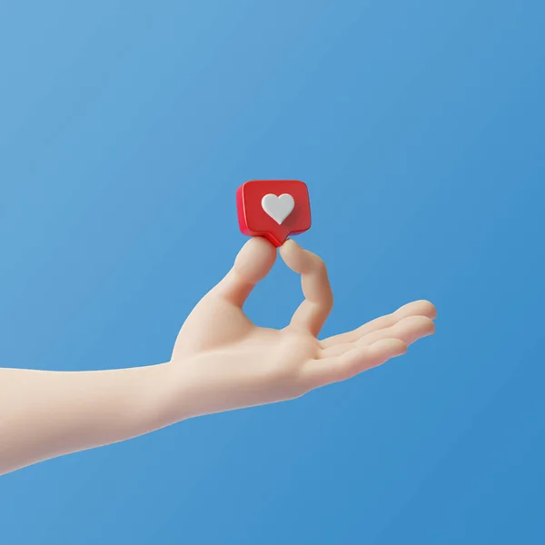 Cartoonhand Mit Herz Sprechblasensymbol Auf Blauem Hintergrund Liebe Wie Herz — Stockfoto