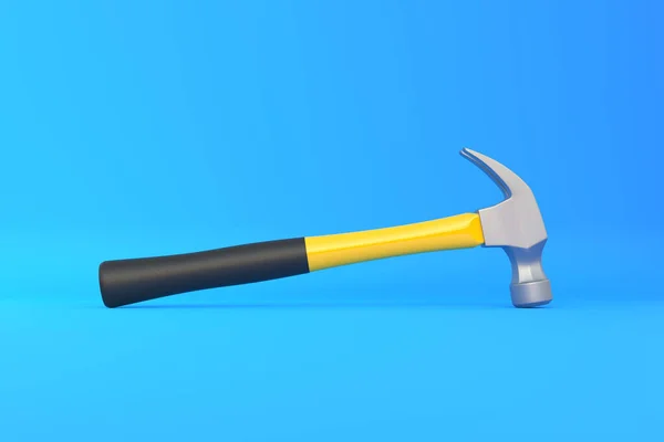 Claw Hammer Yellow Plastic Handle Isolated Blue Background Front View — Stock Photo, Image
