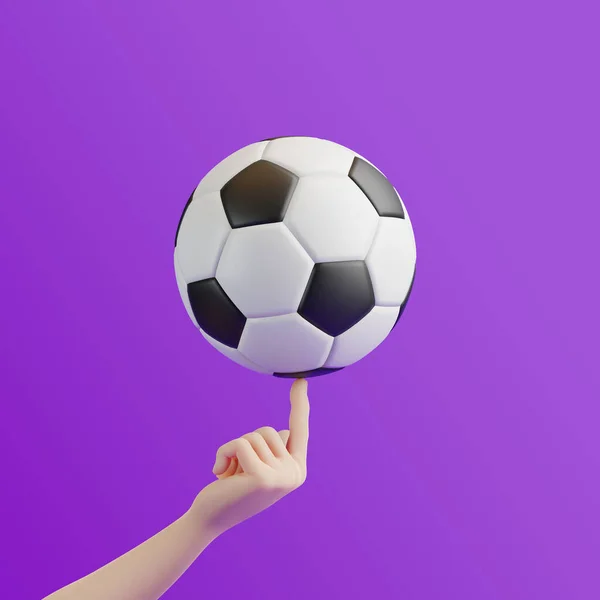 Dessin Animé Main Tenant Ballon Football Sur Fond Violet Illustration — Photo