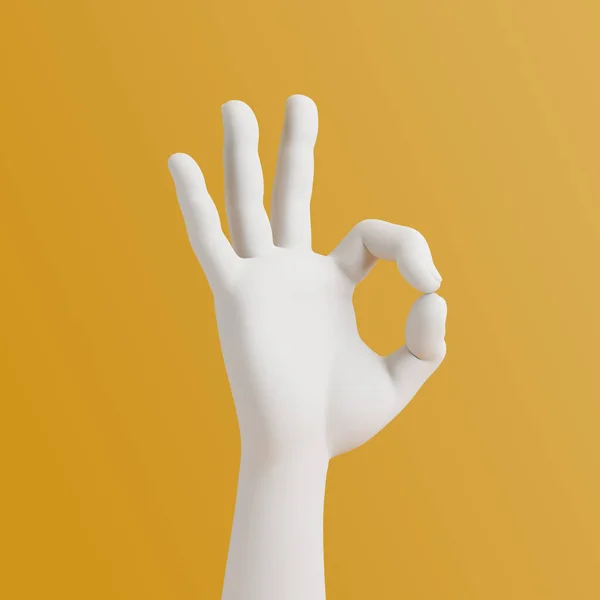Cartoon Hand Gesturing Yellow Background Okay Gesture Sculpture Zero Sign — Stock Photo, Image
