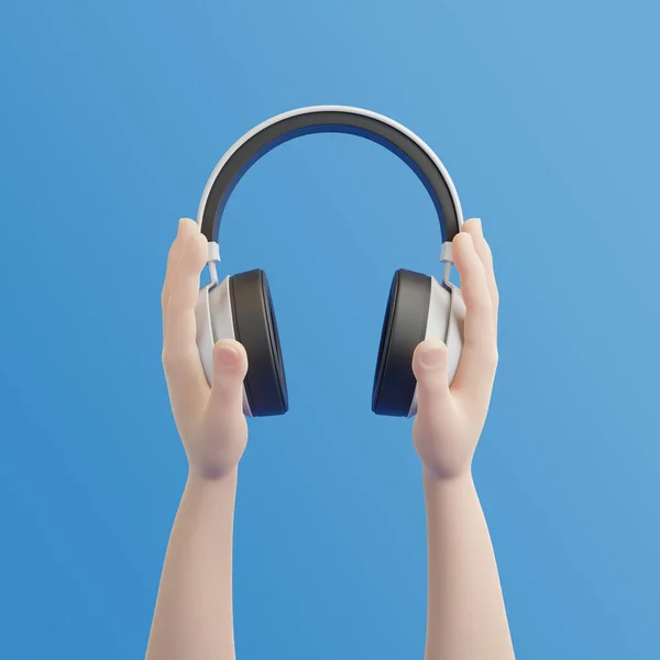Kopfhörer Cartoon Händen Auf Blauem Hintergrund Darstellung — Stockfoto