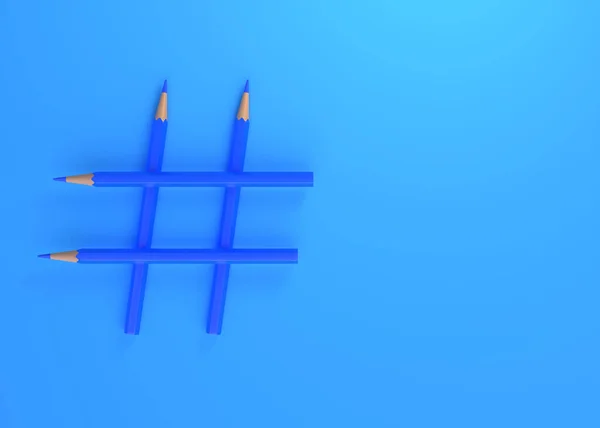 Sinal Hashtag Feito Lápis Fundo Azul Com Espaço Cópia Conceitos — Fotografia de Stock