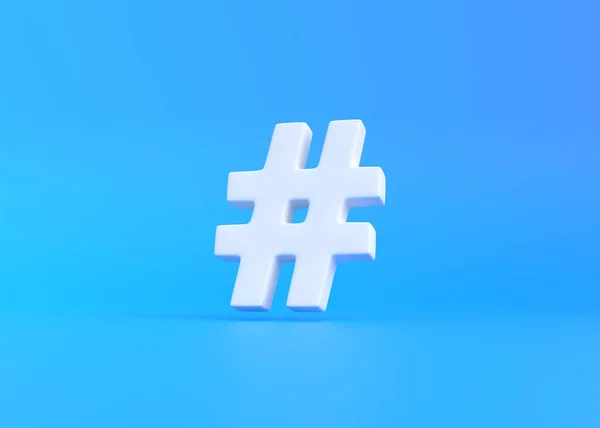 Vit Hashtag Symbol Blå Bakgrund Minimalt Kreativt Koncept Framifrån Återgivning — Stockfoto