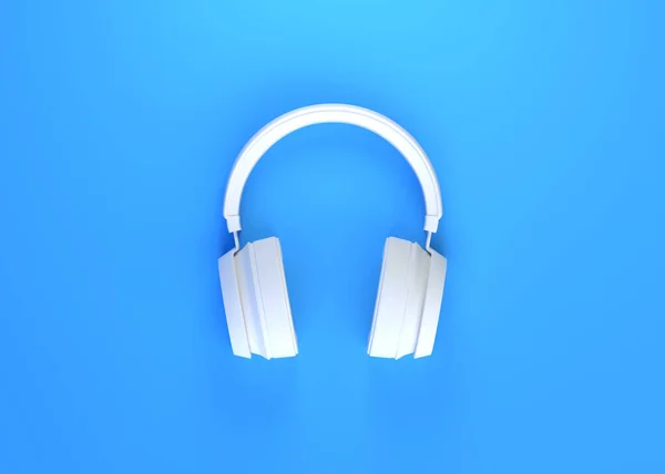 Drahtlose Kopfhörer Auf Blauem Hintergrund Ansicht Von Oben Rendring Illustration — Stockfoto