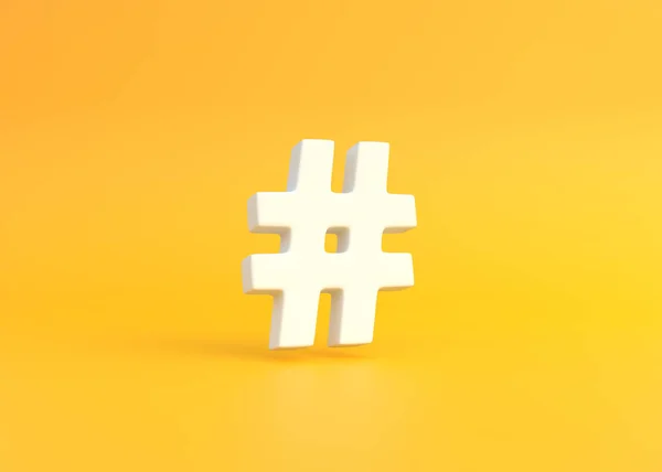 White Hashtag Symbol Yellow Background Minimal Creative Concept Front View — Stock Photo, Image