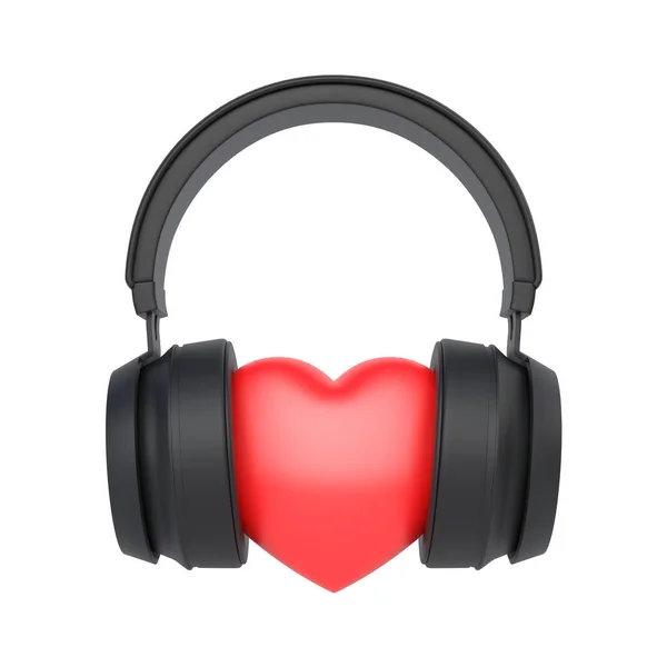 Wireless Headphones Heart White Background Front View Rendering Illustration — Stock Photo, Image