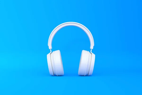 青い背景のワイヤレスヘッドフォン 正面図 3Dレンダリングイラスト — ストック写真