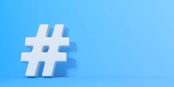 Symbole Hashtag Blanc Sur Fond Bleu Concept Créatif Minimal Vue — Photo