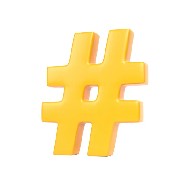 Žlutý Symbol Hashtag Izolovaný Bílém Pozadí Vykreslování Ilustrace — Stock fotografie