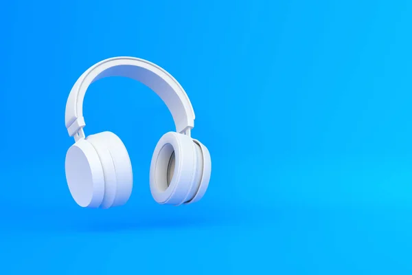 Drahtlose Kopfhörer Der Luft Auf Blauem Hintergrund Darstellung — Stockfoto