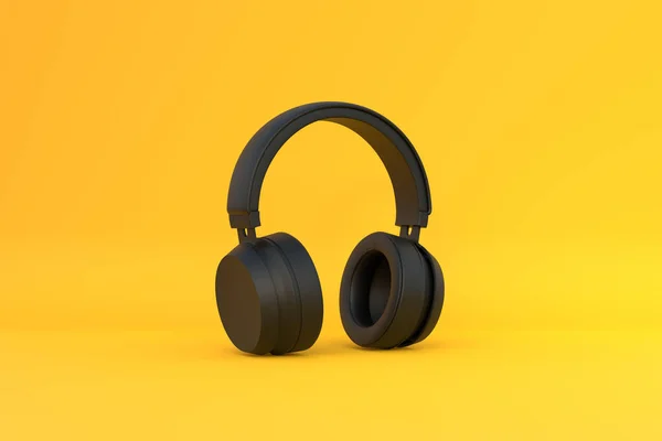 Wireless Headphones Yellow Background Rendring Illustration — Stock Photo, Image