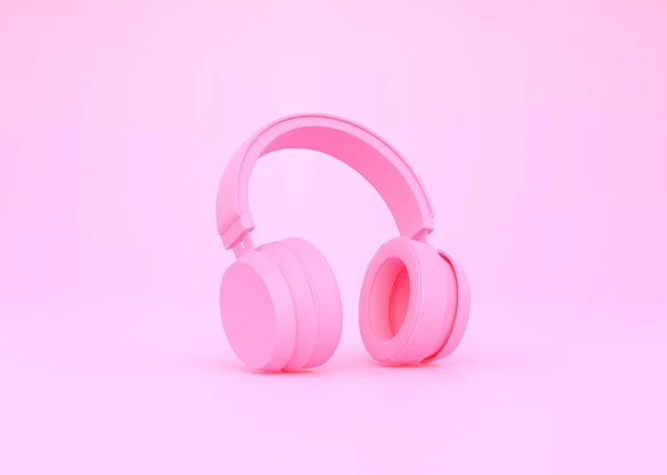 粉色背景的无线耳机 3D渲染说明 — 图库照片