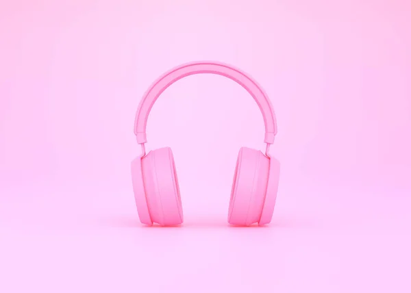 粉色背景的无线耳机 前面的景色3D渲染说明 — 图库照片