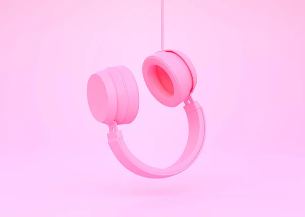 Vezeték Nélküli Fejhallgató Levegőben Rózsaszín Háttérrel Renderelés Illusztráció — Stock Fotó