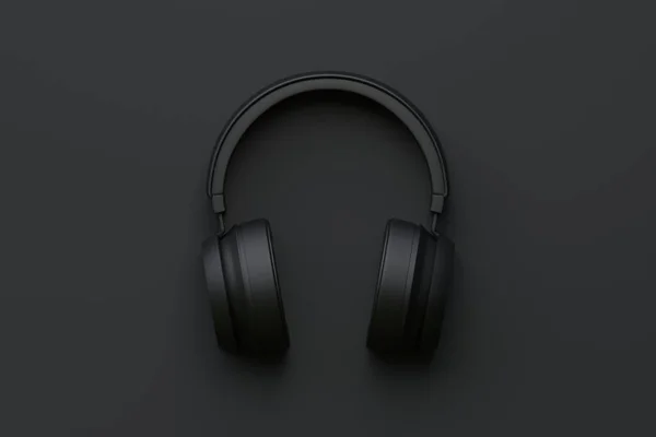 Drahtlose Kopfhörer Auf Schwarzem Hintergrund Ansicht Von Oben Rendring Illustration — Stockfoto