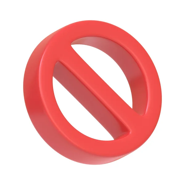 红色被禁止的符号被隔离在白色背景上 3D图标 符号和符号 卡通简约的风格 3D渲染说明 — 图库照片