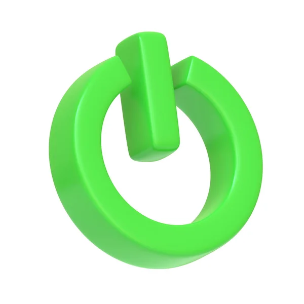電源白色の背景に隔離された緑色のボタン 3Dアイコン サインとシンボル 漫画のミニマルスタイル 3Dレンダリングイラスト — ストック写真