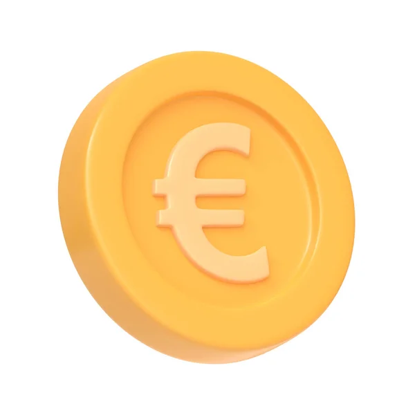白い背景にユーロ記号で隔離された黄金のコイン 3Dアイコン サインとシンボル 漫画のミニマルスタイル 3Dレンダリングイラスト — ストック写真