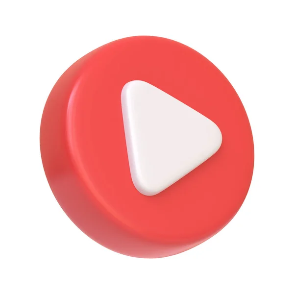 Botón Rojo Redondo Reproducción Aislado Sobre Fondo Blanco Icono Signo — Foto de Stock