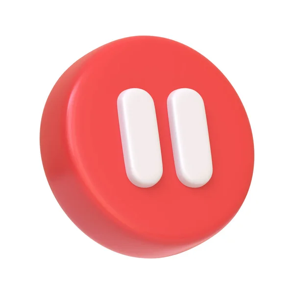 Красная Круглая Кнопка Паузы Белом Фоне Иконка Знак Символ Мультфильм — стоковое фото