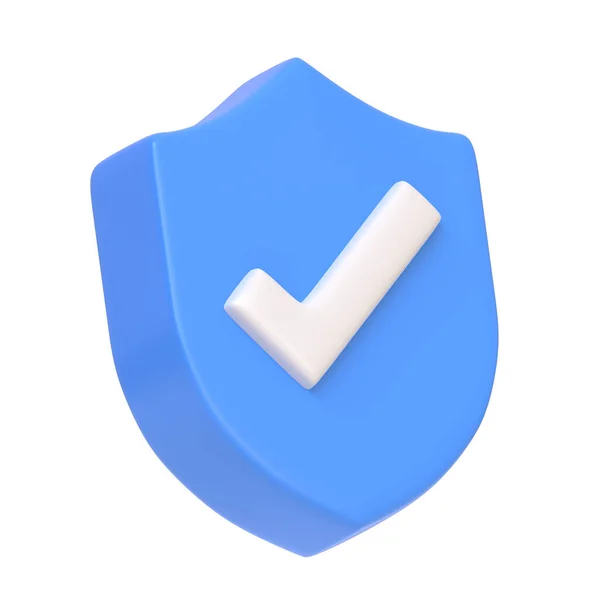 Blue Outline Shield Shape Tick Symbol Isolated White Background Icon — Stock Photo, Image